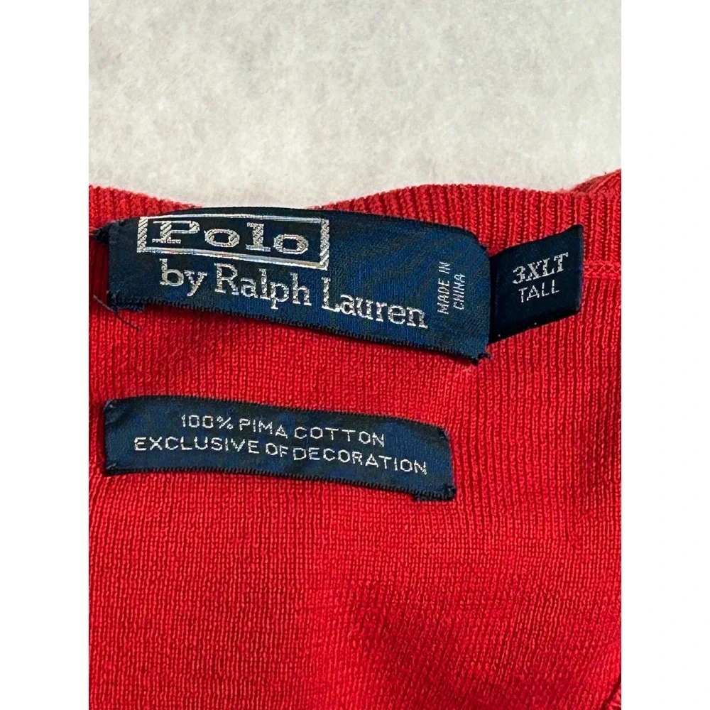 Polo Ralph Lauren Men Red 100% Pima Cotton V-Neck Sweater Vest 3XLT Tall